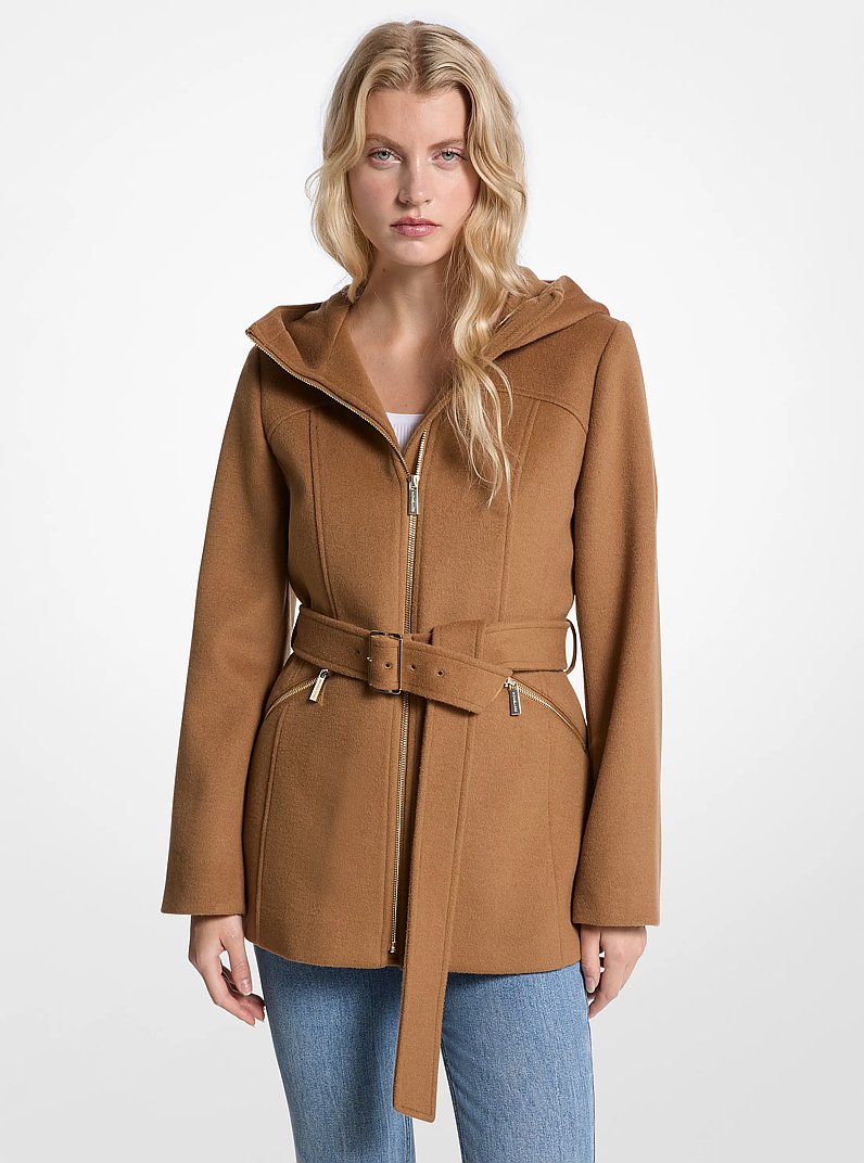 Wool Blend Hooded Coat in DARK CAMEL | Michael Kors