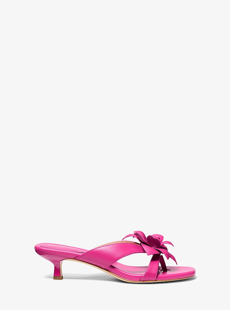 Jacie Floral Embellished Leather Kitten Heel Sandal in RASPBERRY | Michael Kors