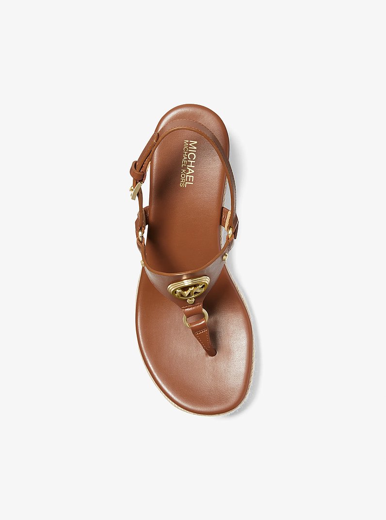 Casey Leather Wedge Sandal in LUGGAGE | Michael Kors