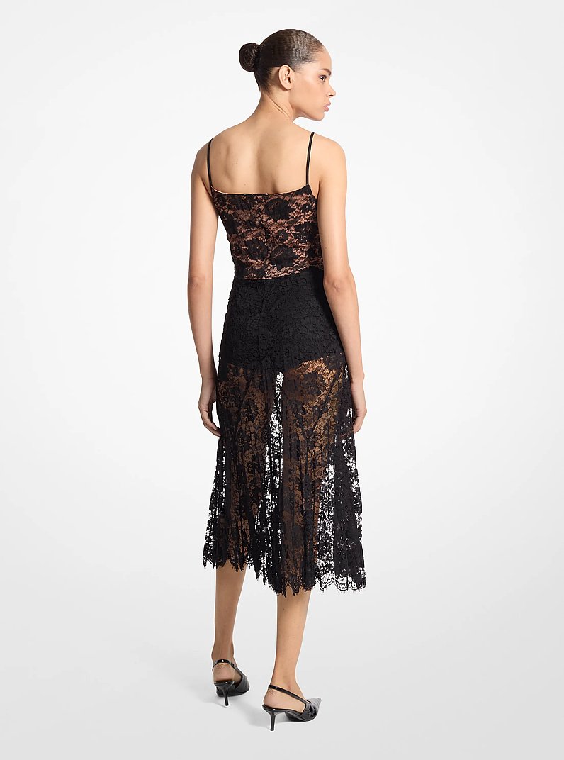 Robe &agrave; bretelles en dentelle fleurie froiss&eacute;e in NOIR | Michael Kors