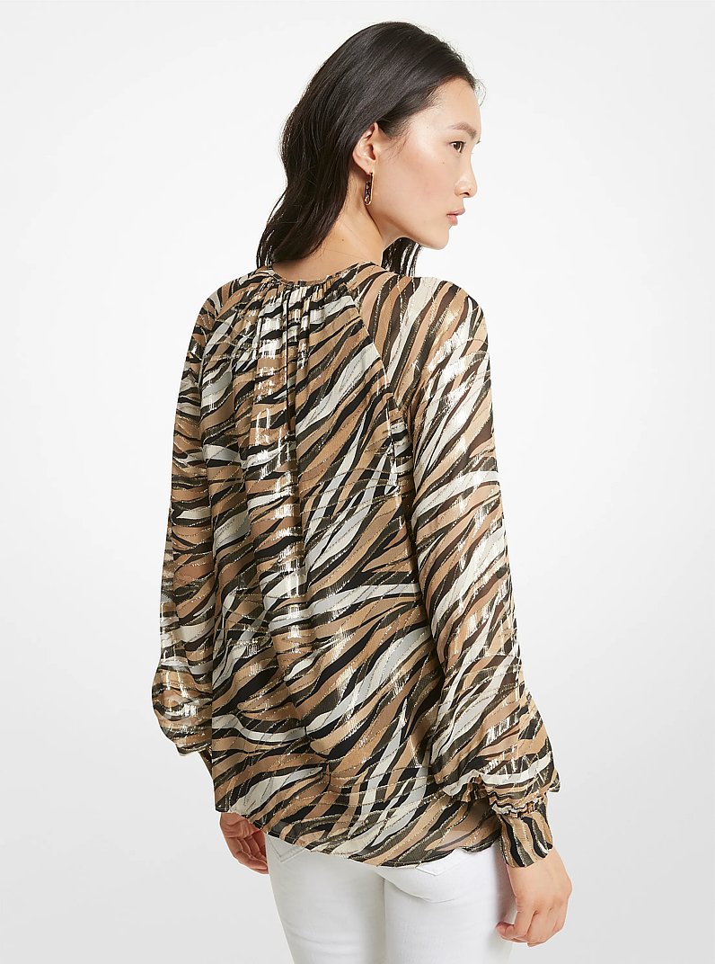 Tiger Fil Coup&eacute; Silk Blend Top in KHAKI | Michael Kors