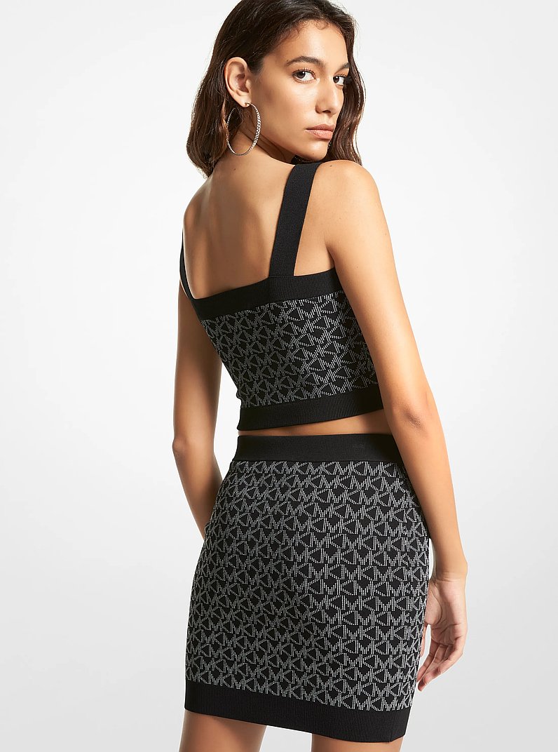 Logo Jacquard Cropped Tank Top in BLACK/WHITE | Michael Kors