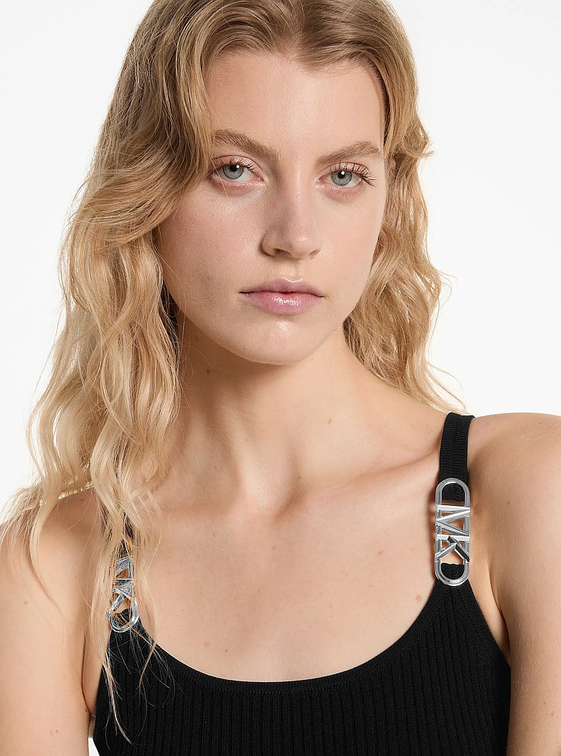 Ribbed Stretch Knit Midi Tank Dress in BLACK | Michael Kors