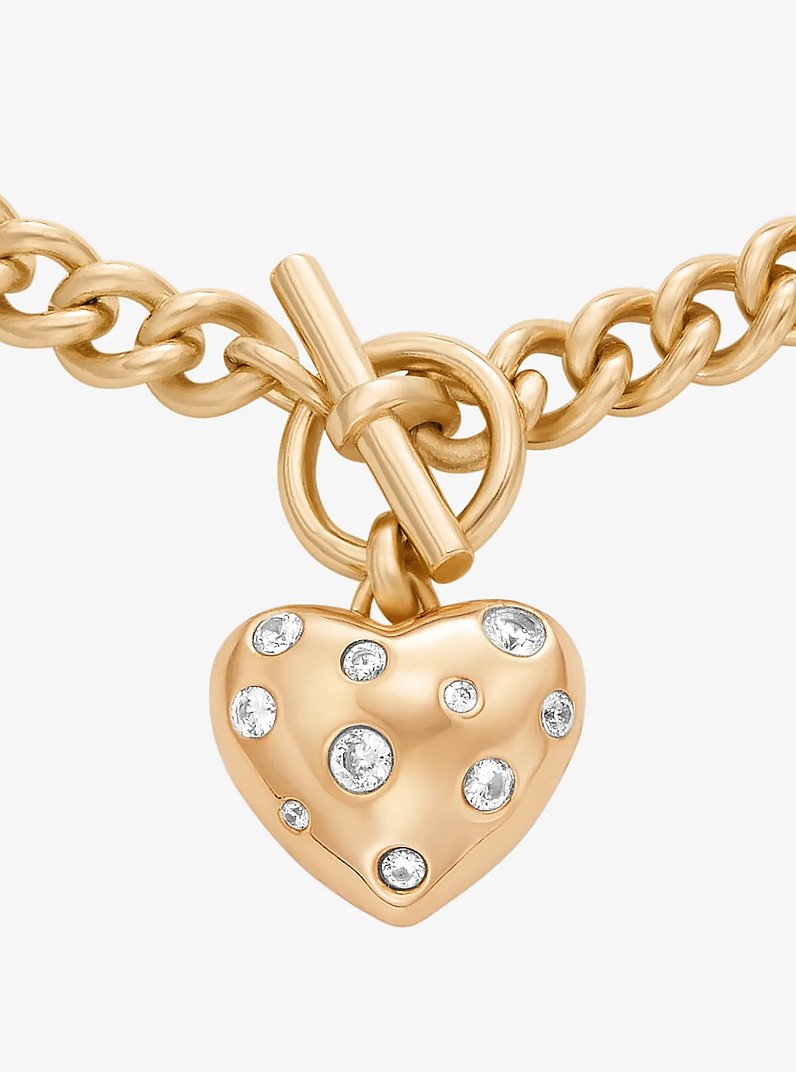Pav&eacute; Heart Charm Necklace in GOLD | Michael Kors