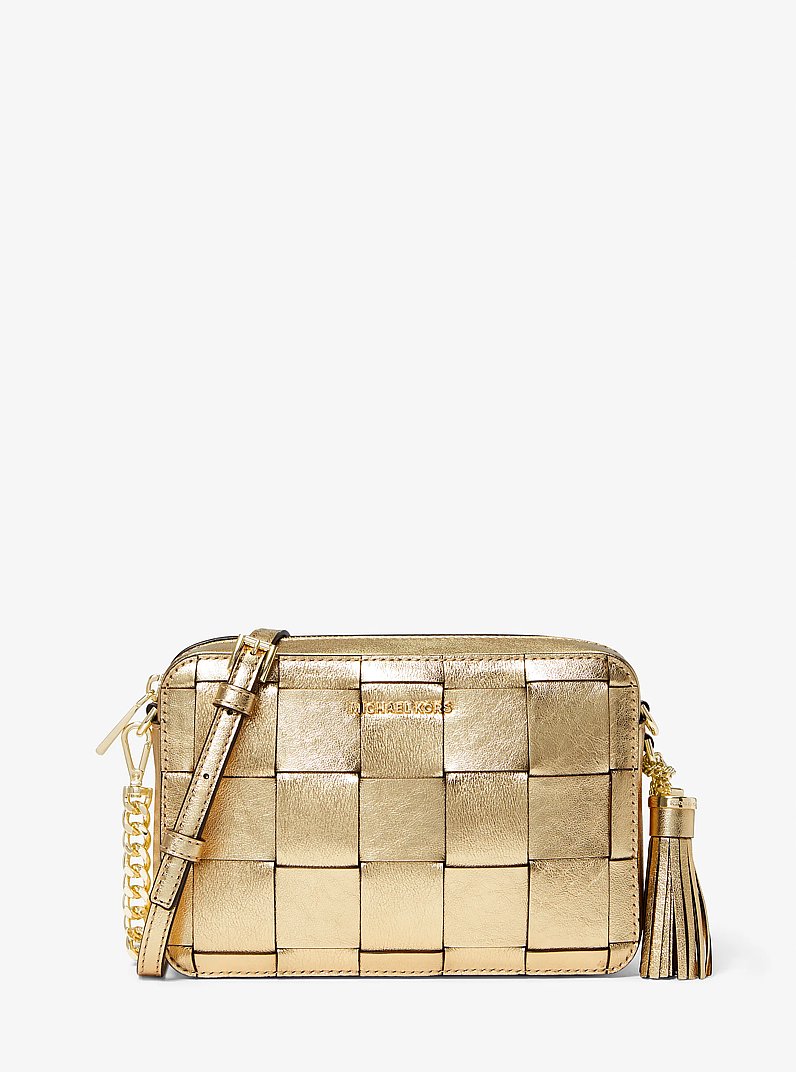 Jet Set Medium Metallic Woven Leather Crossbody Bag