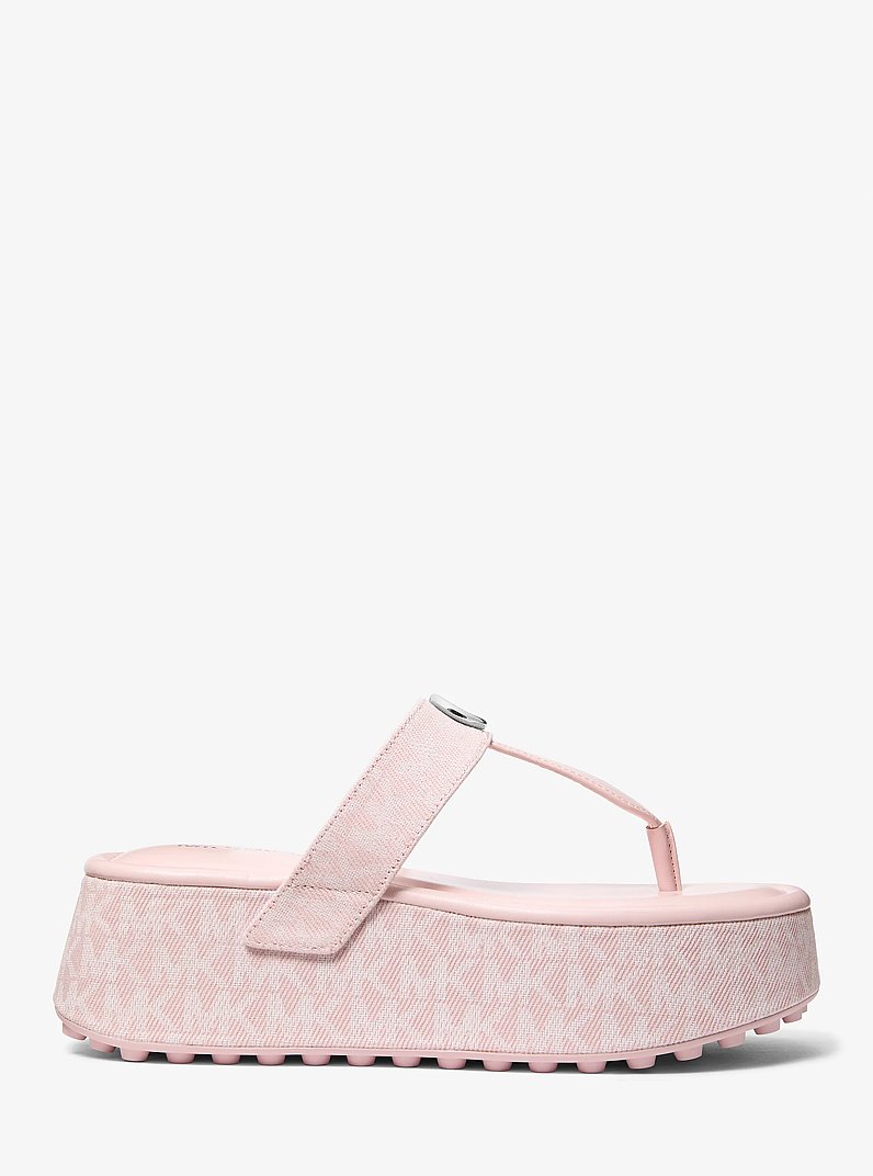 Koya Signature Logo Denim Platform Flip Flop in ROSEWATER | Michael Kors