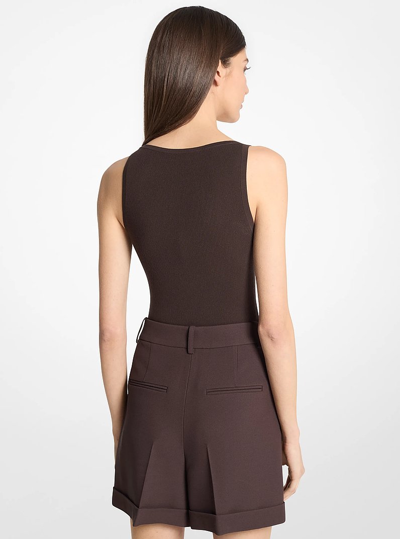 Body de viscosa el&aacute;stica acanalada tipo top sin mangas in CHOCOLATE | Michael Kors