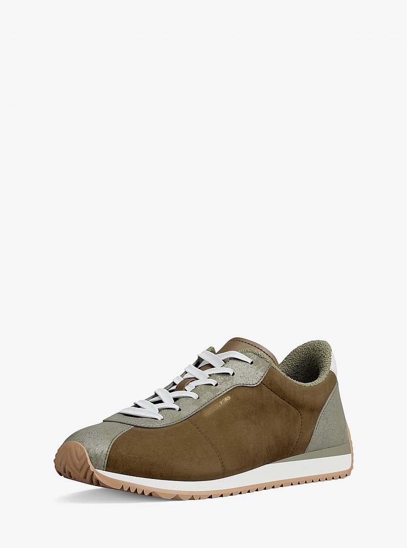 Rhodes Color-Block Suede Trainer in LODEN | Michael Kors