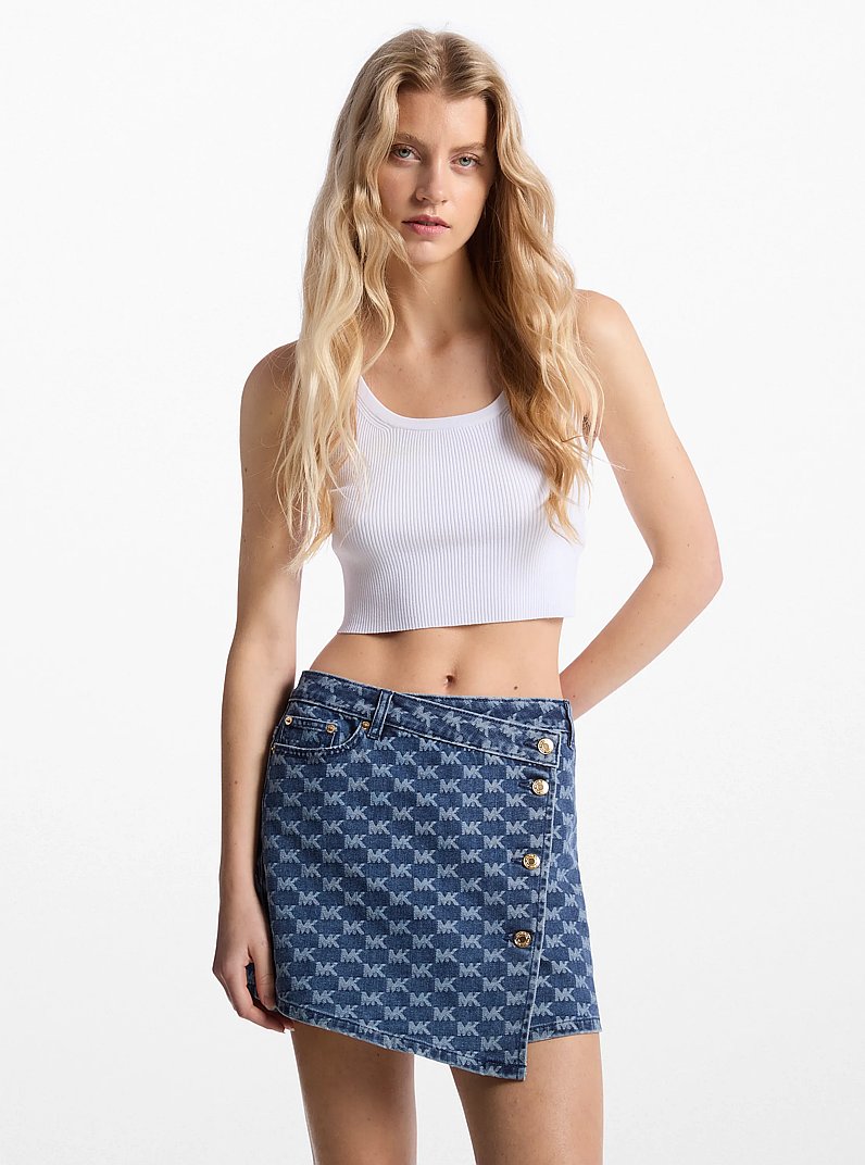 Logo Jacquard Denim Wrap Skirt in DUSK BLUE WASH | Michael Kors