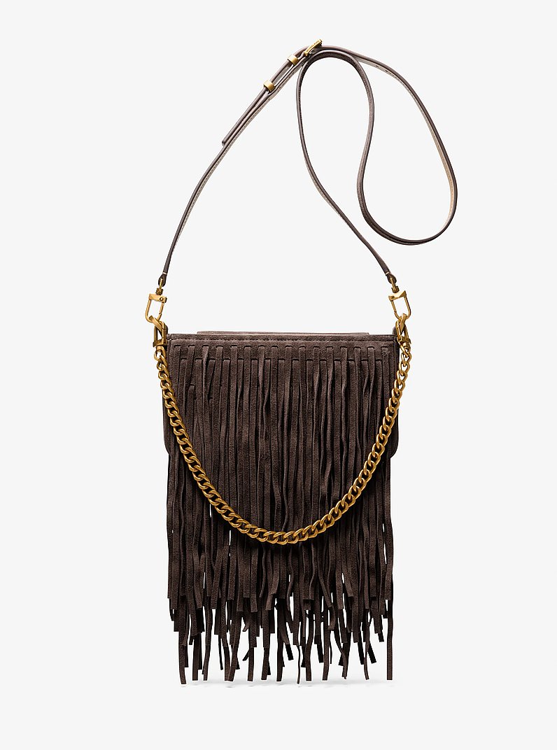 Bryant Small Fringed Suede Convertible Pochette in CHOCOLATE | Michael Kors