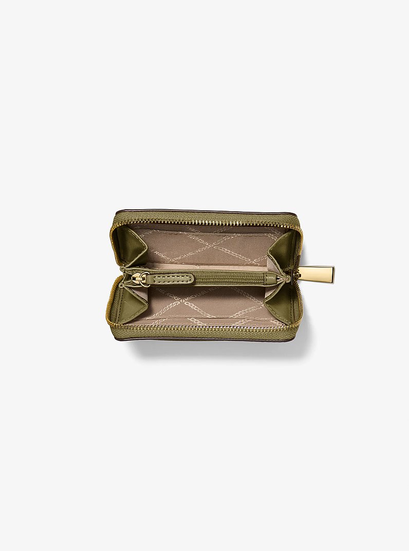 Jet Set Small Pebbled Leather Zip-Around Card Case in SAFARI GREEN | Michael Kors