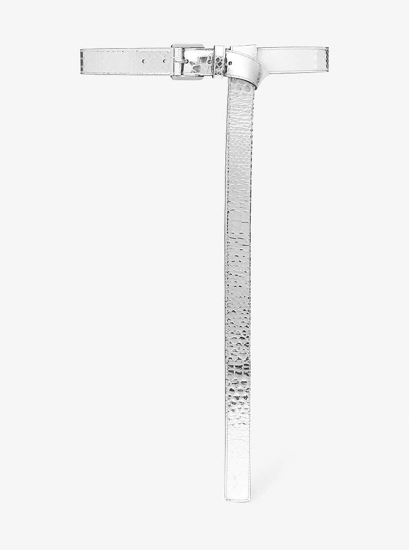 Jodi Metallic Python Embossed Leather Belt in SILVER | Michael Kors