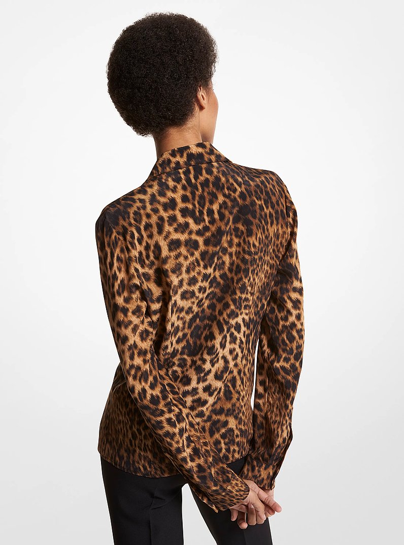 Hansen Leopard Silk Crepe De Chine Shirt in CAMEL MLT | Michael Kors