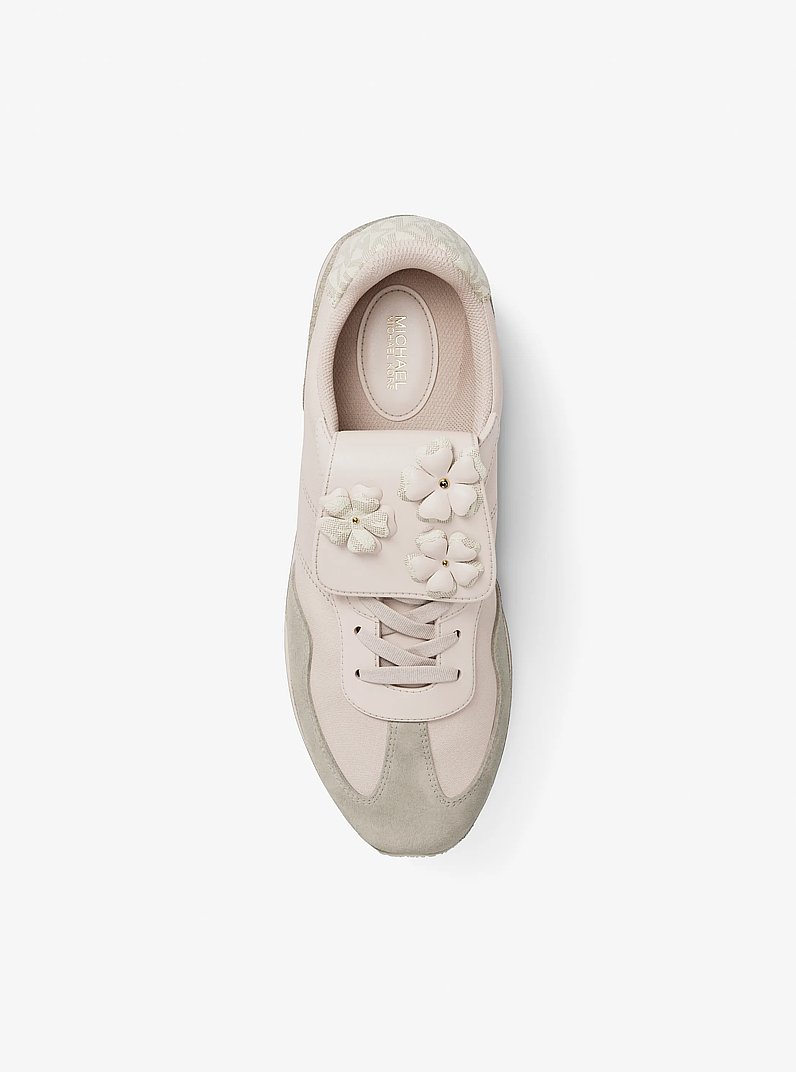 Essex Embellished Mixed-Media Trainer in LT CREAM | Michael Kors