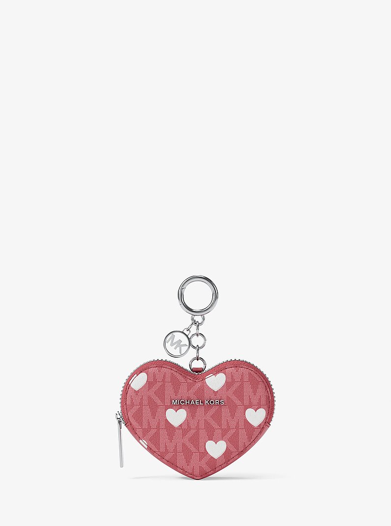 Jet Set Small Printed Signature Logo Heart Coin Pouch in HIBISCUS