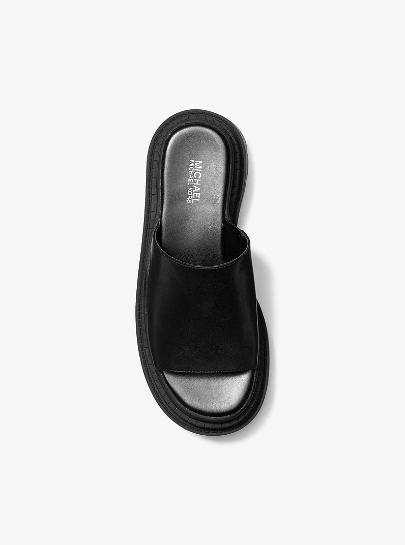 Kendra Leather Platform Slide Sandal in BLACK | Michael Kors