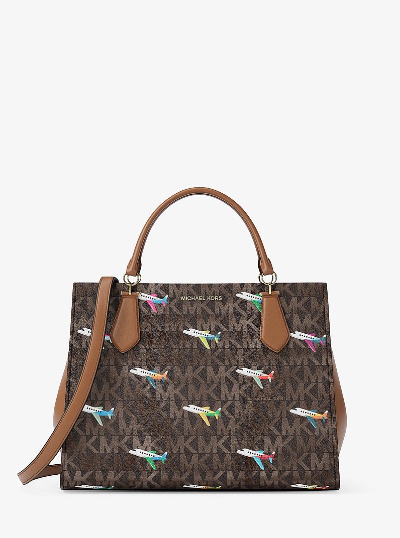 Bolso satchel Marilyn mediano con estampado de nuestro logotipo exclusivo in MARR&Oacute;N | Michael Kors