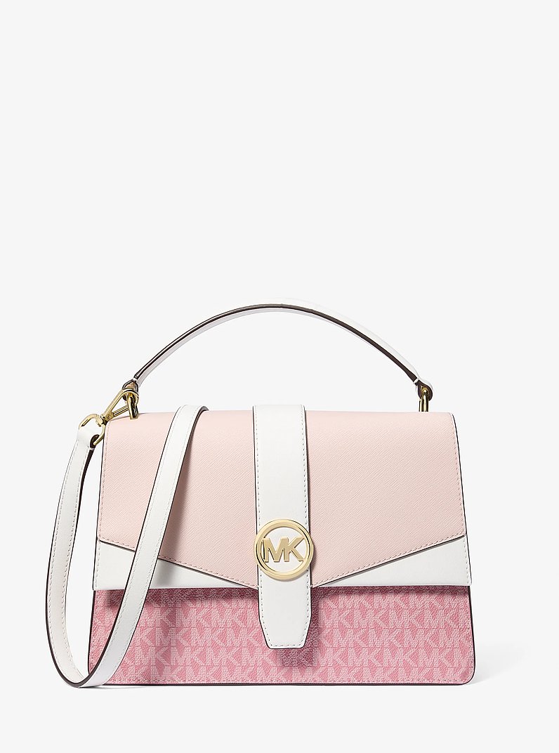 MICHAELKORS GREENWICH オプティックホワイト/ローズゴールド Michael Kors Women's Greenwich Small Color-Block Logo and Saffiano
