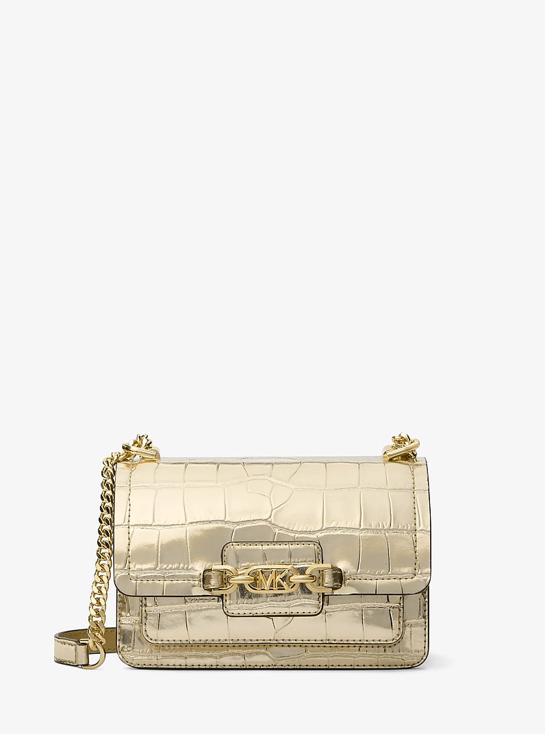 Heather Extra-Small Metallic Crocodile Embossed Leather Crossbody Bag