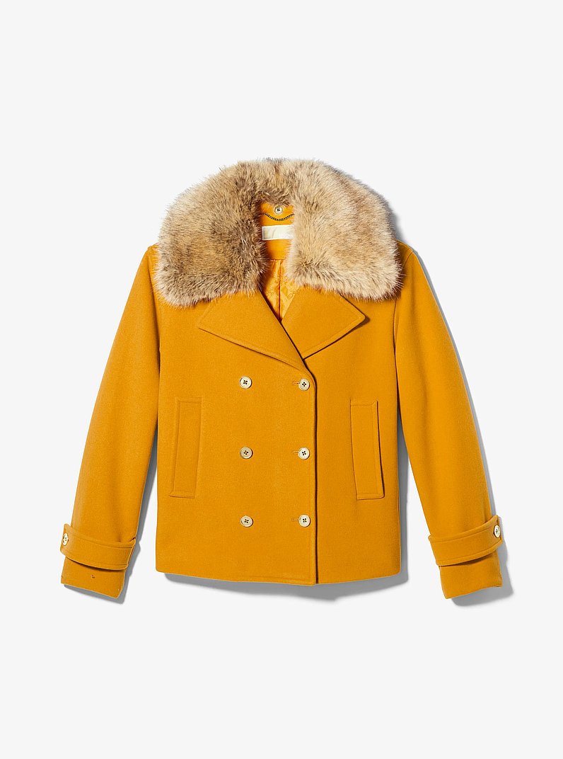 Faux Fur Trim Wool Blend Peacoat in MARIGOLD | Michael Kors