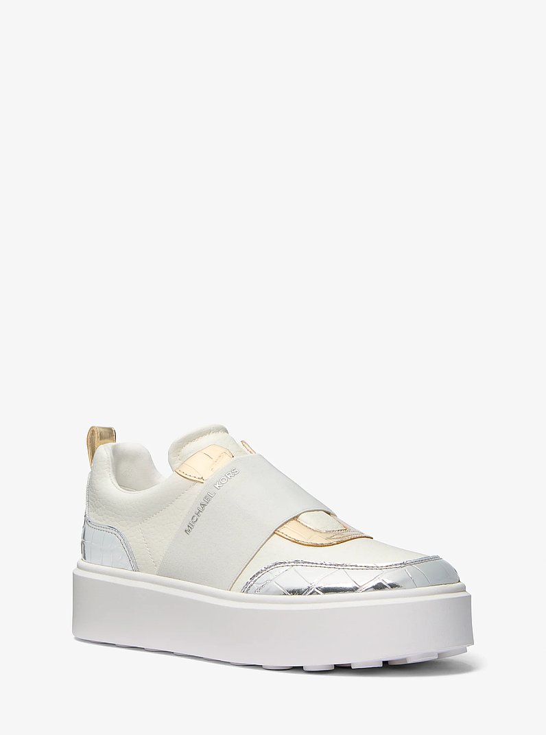 Romey Mixed Media Slip-On Platform Sneaker in SILVER MULTI | Michael Kors