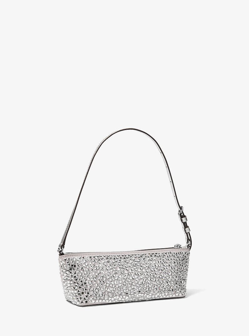 Laila Small Mirror Embellished Pochette in NICKEL | Michael Kors