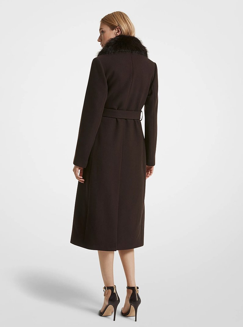 Faux Fur Trim Wool Blend Coat in CHOCOLATE | Michael Kors