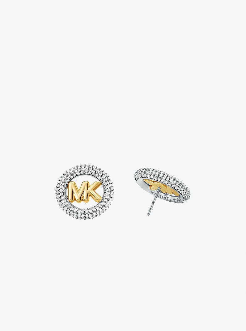 Medium Precious Metal-Plated Brass Pav&eacute; Logo Stud Earrings in TWO TONE | Michael Kors