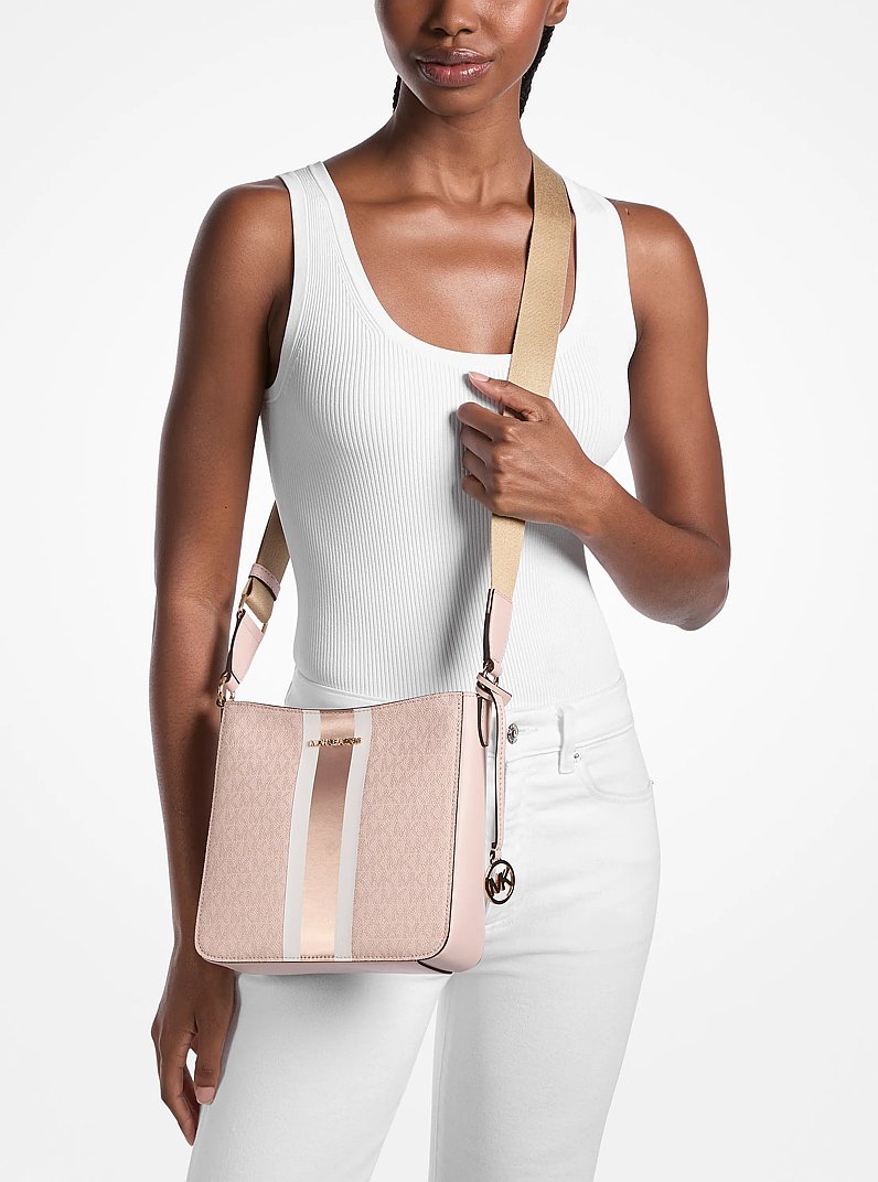 Jet Set Small Signature Logo Stripe Crossbody Bag in POWDER BLUSH | Michael Kors