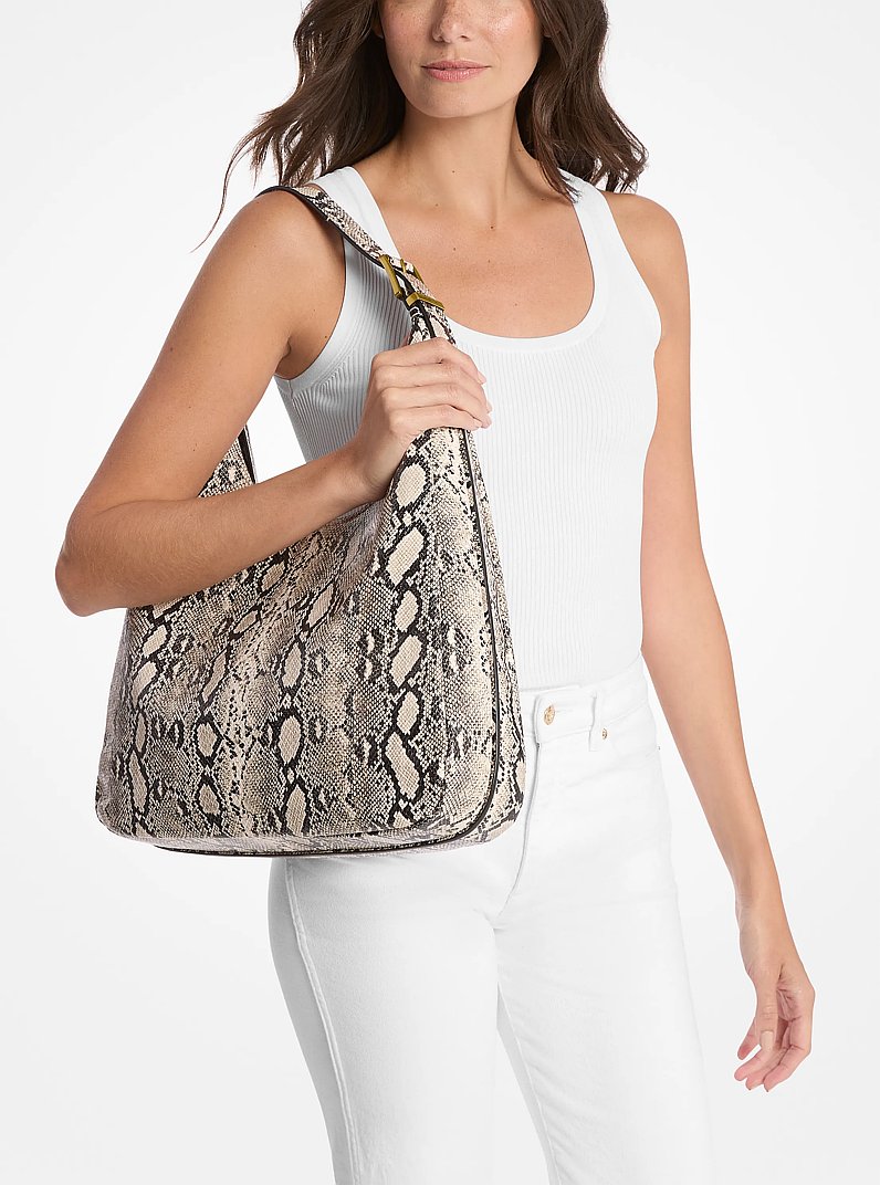 Nolita Large Snake Embossed Leather Hobo Shoulder Bag