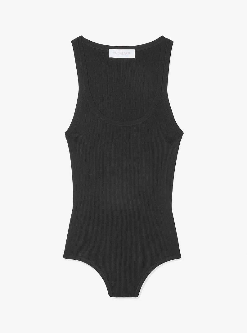 Ribbed Stretch Viscose Tank Top Bodysuit in BLACK | Michael Kors