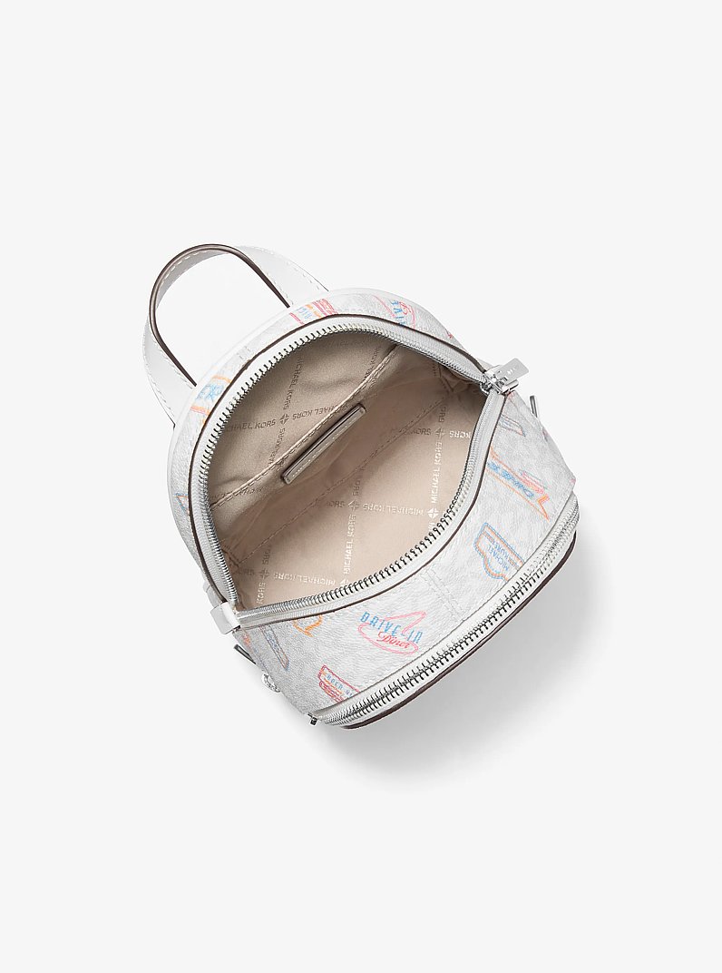 Rhea Extra-Small Printed Signature Logo Backpack in OPTIC WHITE | Michael Kors