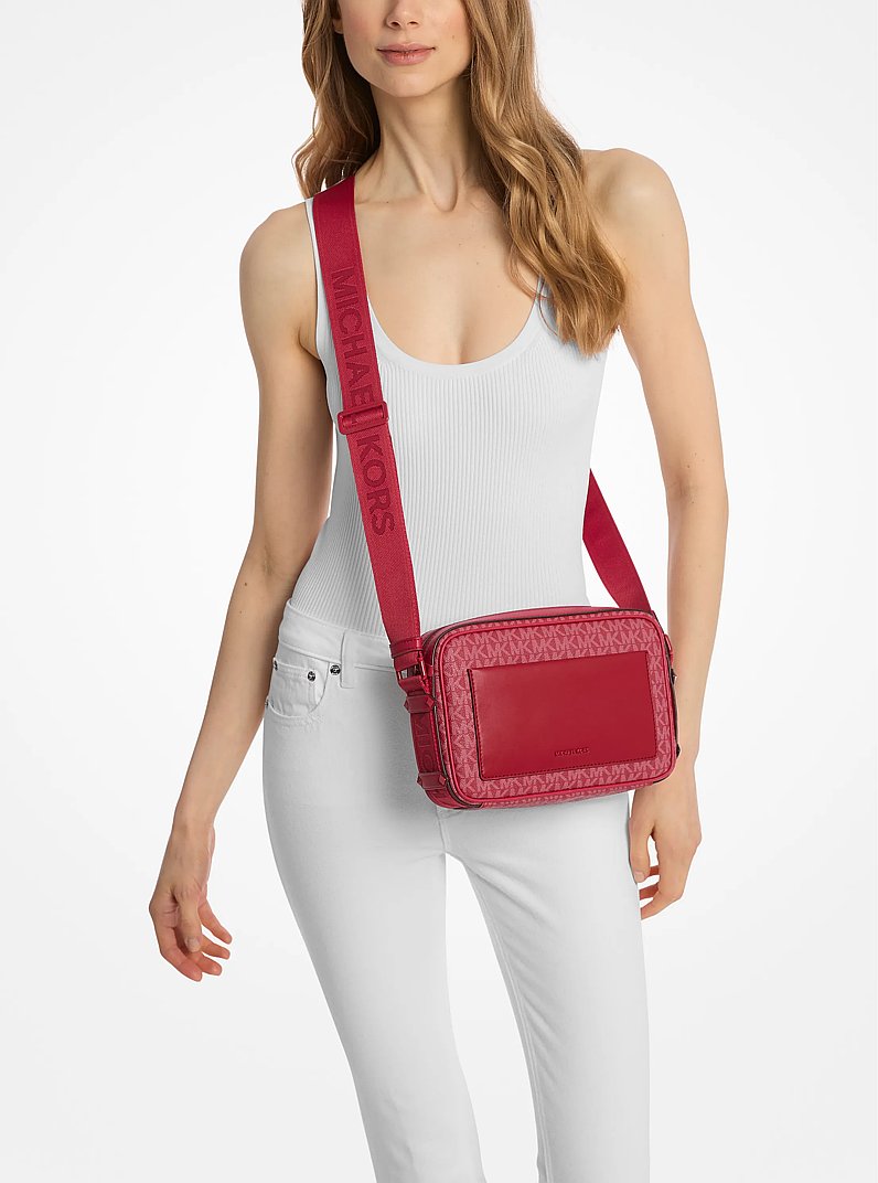 Maeve Large Signature Logo Crossbody Bag in CRIMSON | Michael Kors