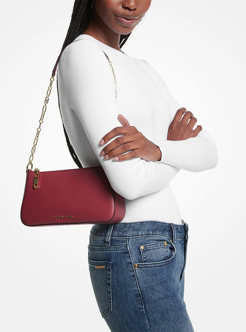 Empire Medium Leather Chain-Link Pochette in DEEP RED | Michael Kors