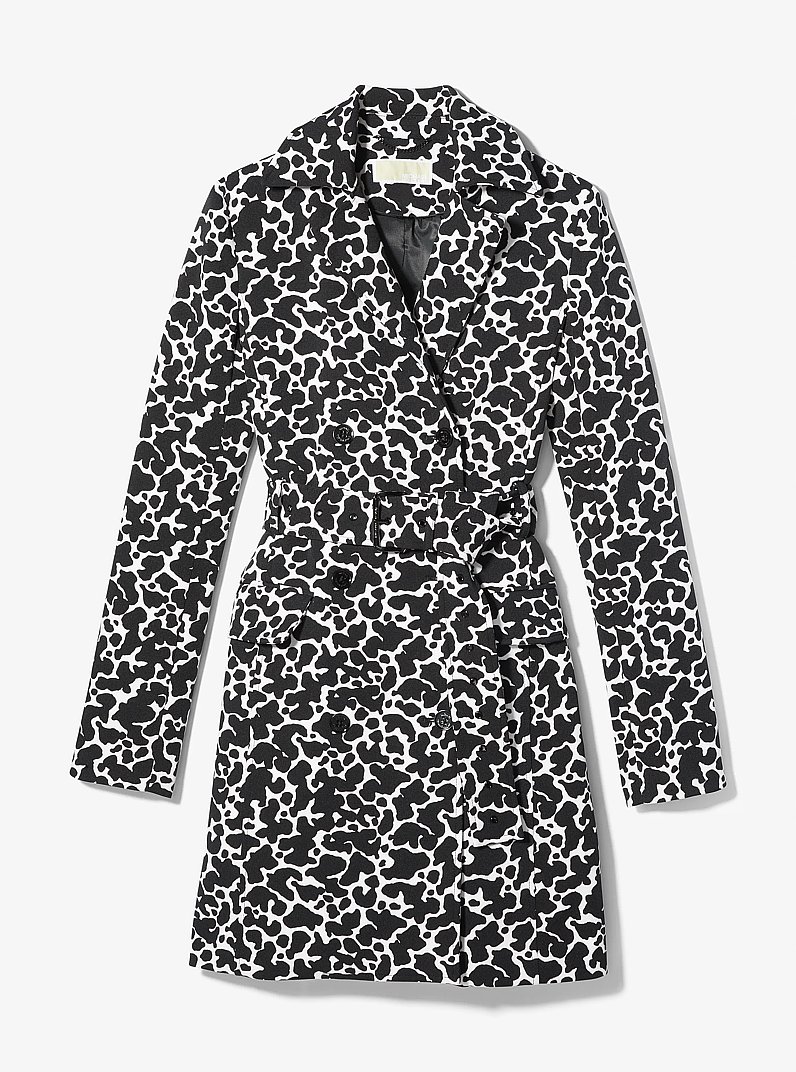 Animal Print Stretch Crepe Trench Coat