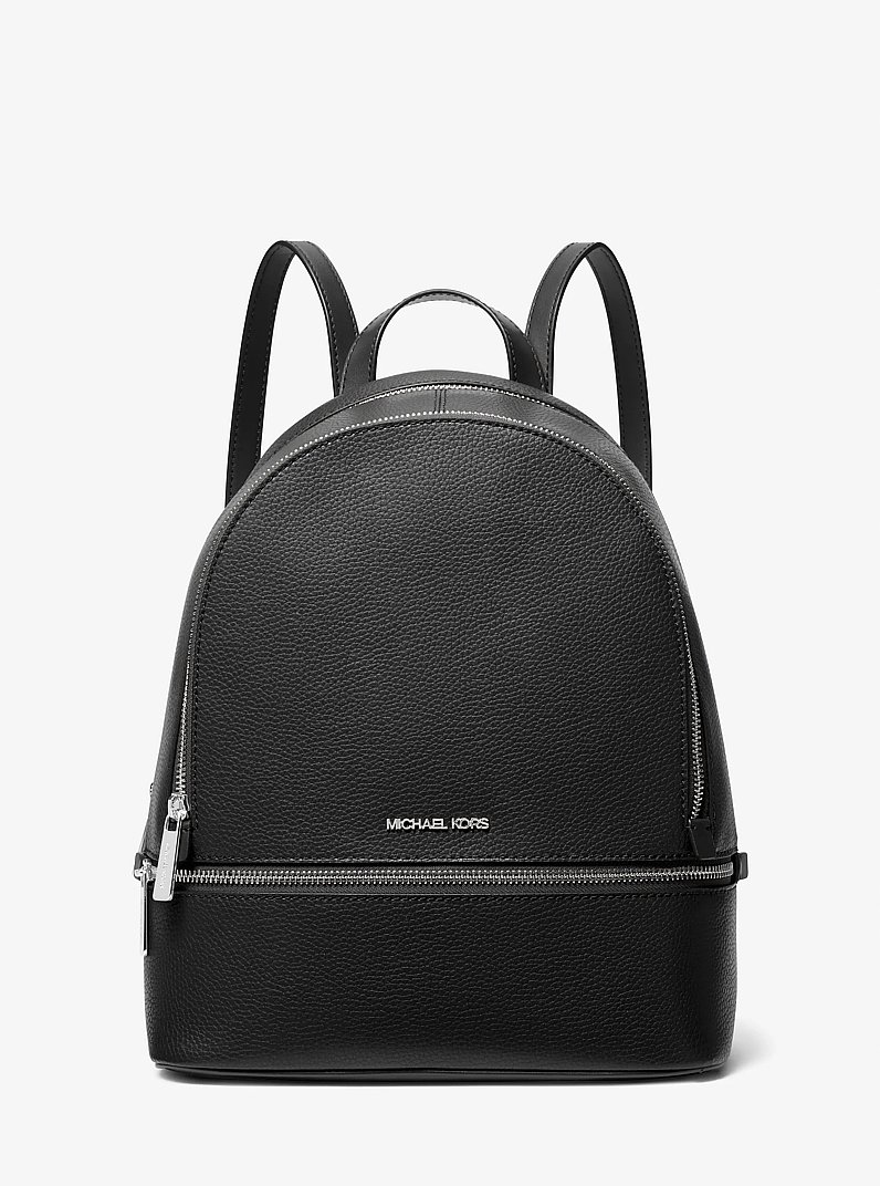 Rhea Medium Pebbled Leather Backpack in BLACK | Michael Kors