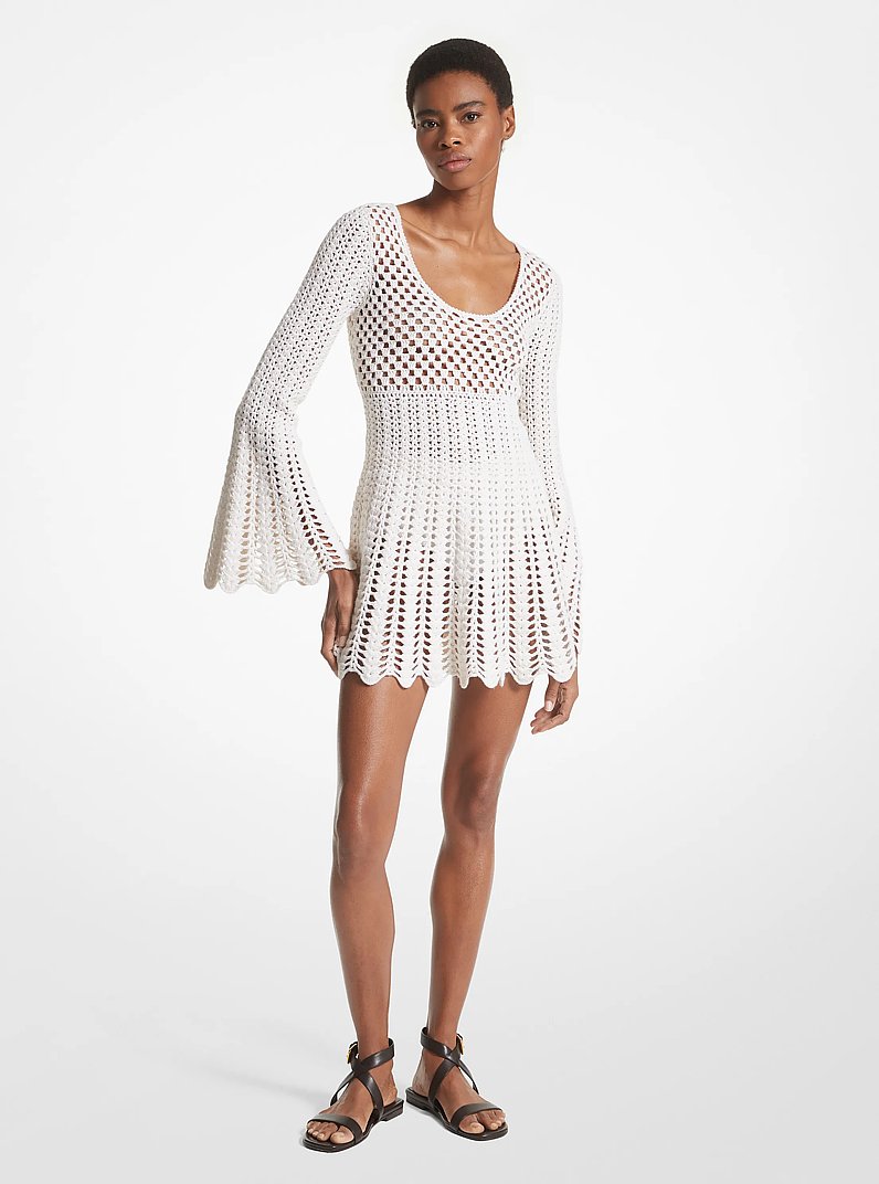 Hand-Crocheted Cotton and Cashmere Dress in OPTIC WHITE | Michael Kors