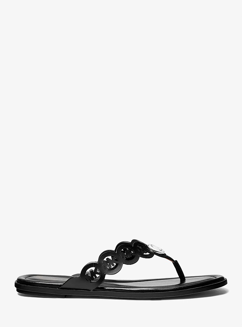 Janie Perforated Logo Leather Sandal in BLACK | Michael Kors