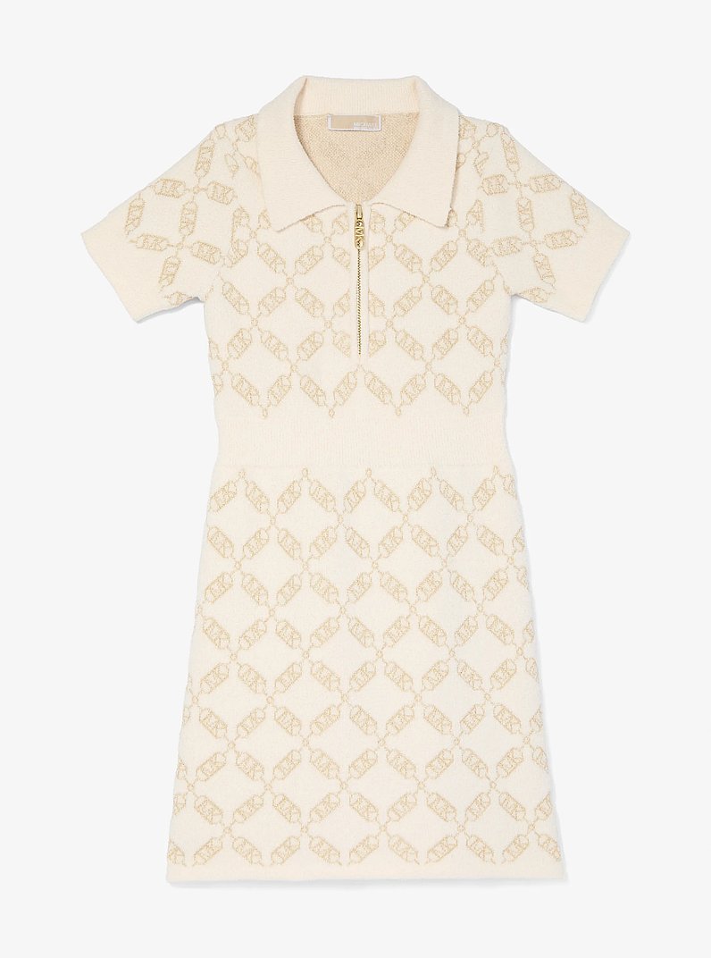 Kleid aus strukturiertem Strick mit Empire Diamond-Motiv und Viertelrei&szlig;verschluss in CREMEWEISS | Michael Kors