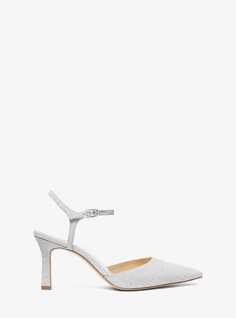 Amara Glitter Chain Mesh Mid Pump in SILVER | Michael Kors