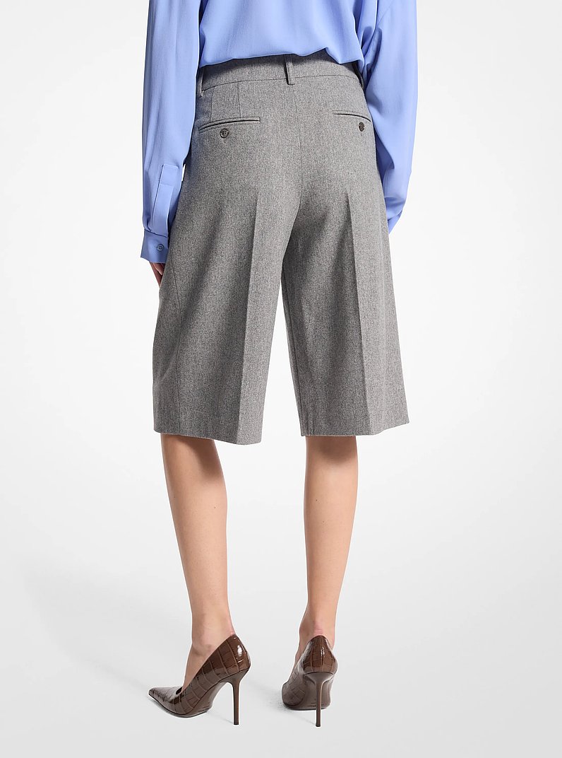 Stretch Wool Flannel Pleated Shorts in BANKER GREY | Michael Kors