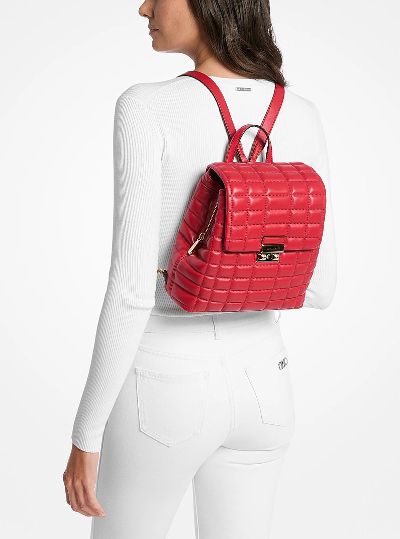 Tribeca Small Quilted Leather Backpack in CRIMSON | Michael Kors
