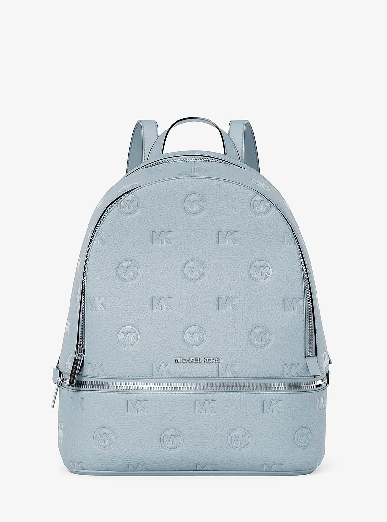 Rhea Medium Logo Debossed Backpack in PALE OCEAN | Michael Kors
