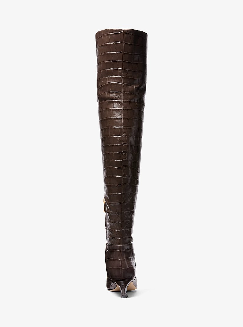 Cosmo Crocodile Embossed Leather Boot in CHOCOLATE | Michael Kors
