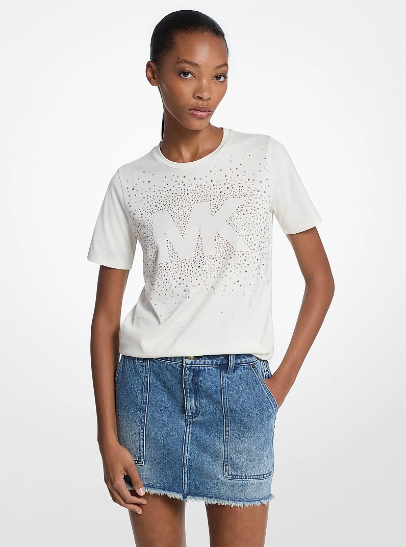 Embellished Logo Cotton T-Shirt in BONE | Michael Kors