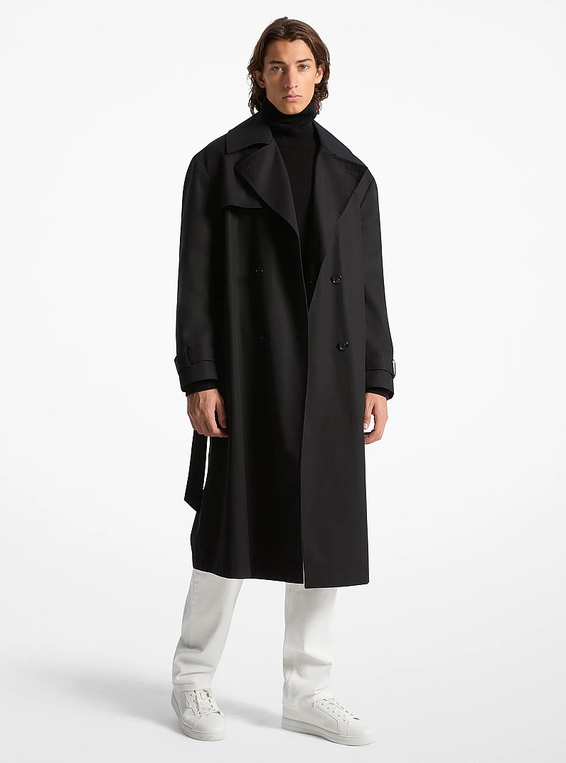 Oversized Cotton Trench Coat in BLACK | Michael Kors