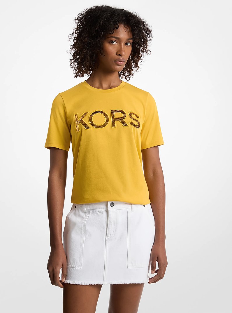 T-shirt en coton &agrave; paillettes et &agrave; logo in JAUNE MARGUERITE | Michael Kors