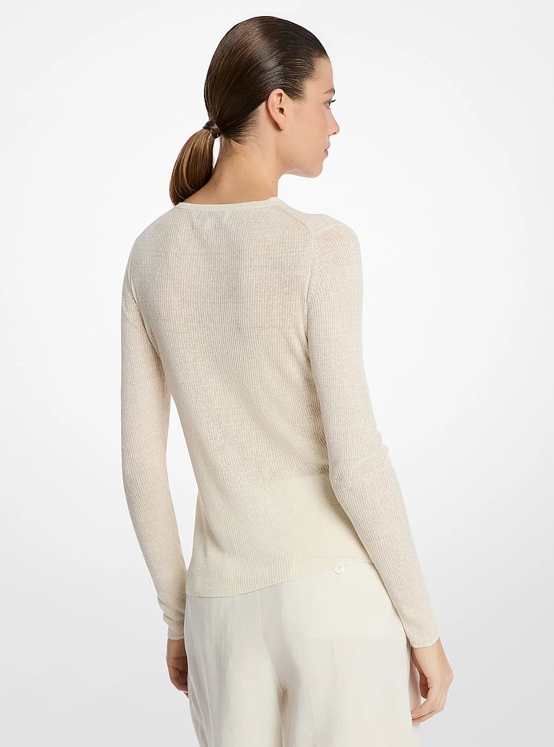 Hutton Ribbed Superfine Linen-and-Cotton Blend Sweater in ECRU | Michael Kors