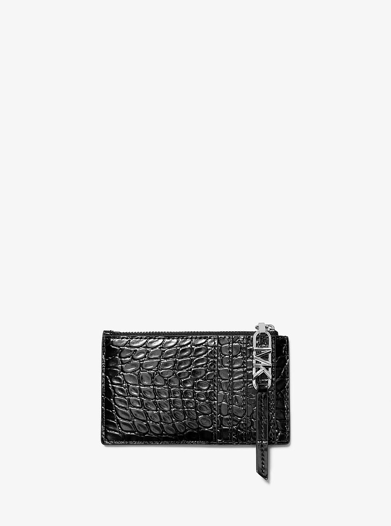 Petit &eacute;tui pour cartes Empire en cuir gaufr&eacute; &agrave; motif de crocodile in NOIR | Michael Kors