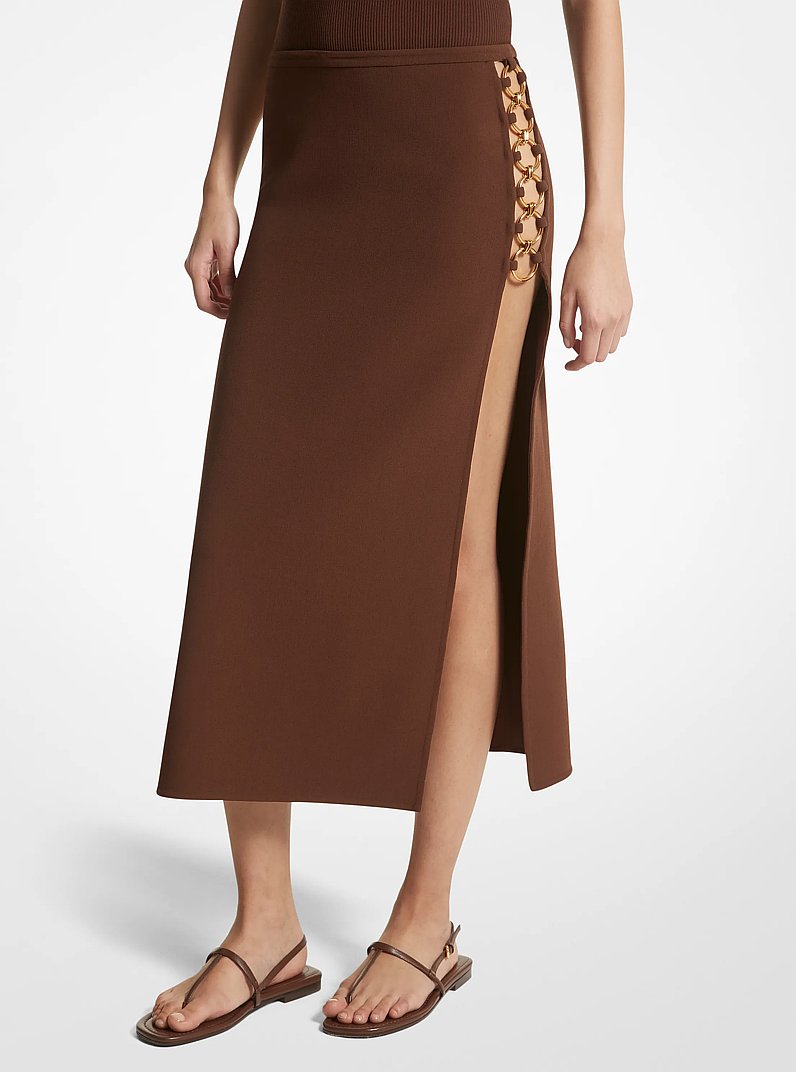 Falda de crep&eacute; sabl&eacute; doble el&aacute;stico con anillos in NUEZ MOSCADA | Michael Kors
